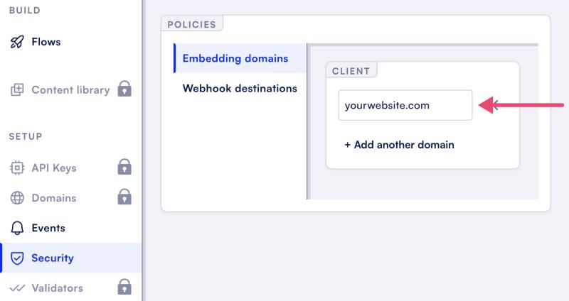 Formsort Studio Security, Embedding domains, with a website domain added